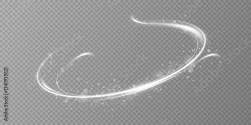 Glowing white spiral. Speed ​​abstract lines effect. Rotating shiny rings. Glowing circular lines. Glowing ring trail. Vector.