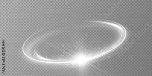 Glowing white spiral. Speed ​​abstract lines effect. Rotating shiny rings. Glowing circular lines. Glowing ring trail. Vector.