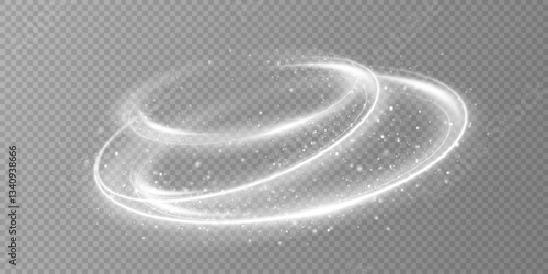 Glowing white spiral. Speed ​​abstract lines effect. Rotating shiny rings. Glowing circular lines. Glowing ring trail. Vector.