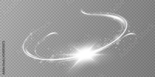 Glowing white spiral. Speed ​​abstract lines effect. Rotating shiny rings. Glowing circular lines. Glowing ring trail. Vector.