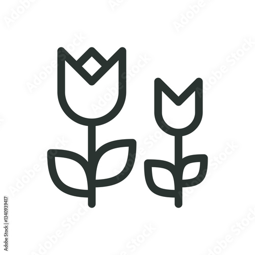 Tulips line icon, tulip field vector symbol with editable stroke
