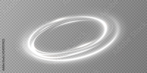 Glowing white spiral. Speed ​​abstract lines effect. Rotating shiny rings. Glowing circular lines. Glowing ring trail. Vector.
