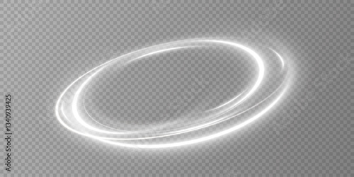 Glowing white spiral. Speed ​​abstract lines effect. Rotating shiny rings. Glowing circular lines. Glowing ring trail. Vector.