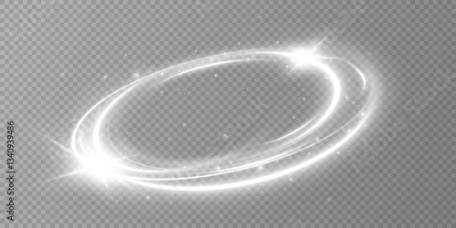 Glowing white spiral. Speed ​​abstract lines effect. Rotating shiny rings. Glowing circular lines. Glowing ring trail. Vector.