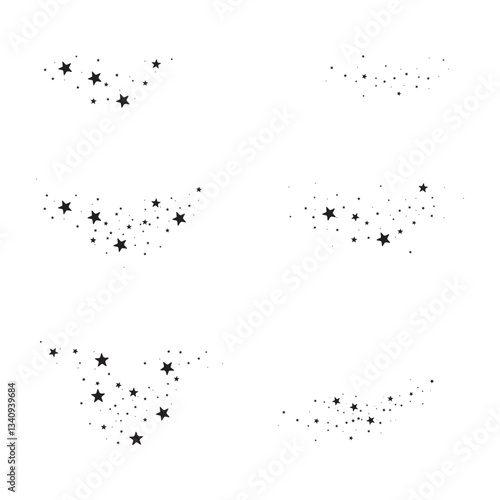 Shooting Star Black. Shooting star with an elegant star trail on a white background. Festive star sprinkles, powder.