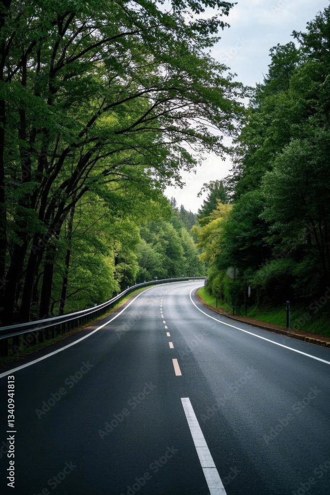Fototapeta premium there is a long empty road with trees on both sides