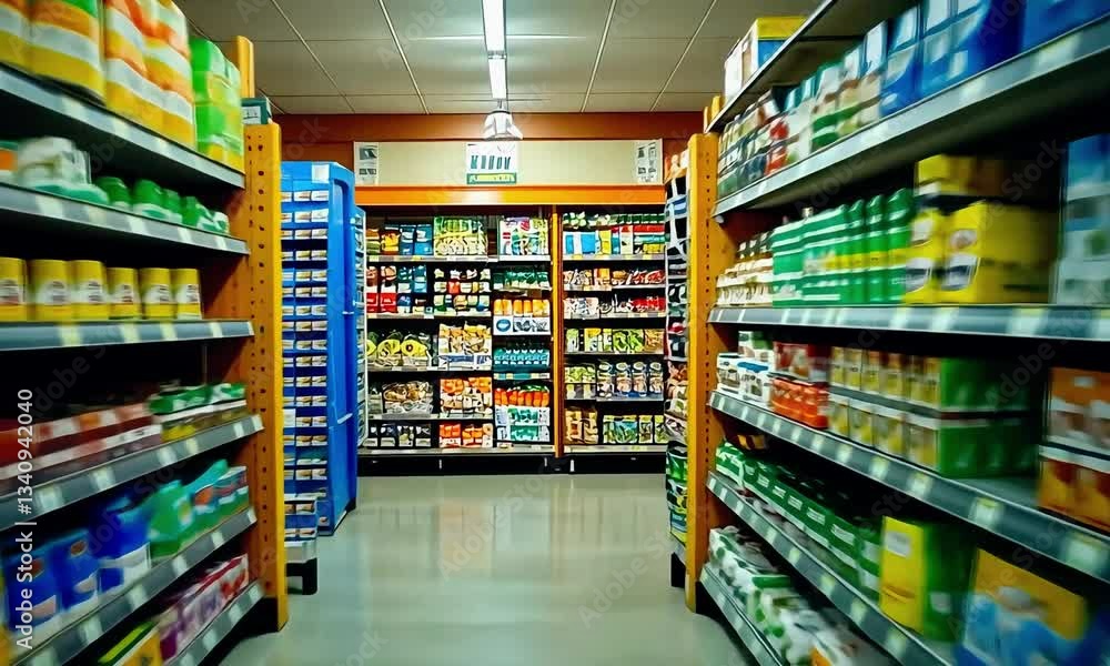 Supermarket aisles: An inviting view down the supermarket aisles, packed with a colorful array of products. A beacon of everyday needs. Supermarket aisles: An inviting view down the supermarket aisles, packed with a colorful array of products. A beacon of everyday needs.