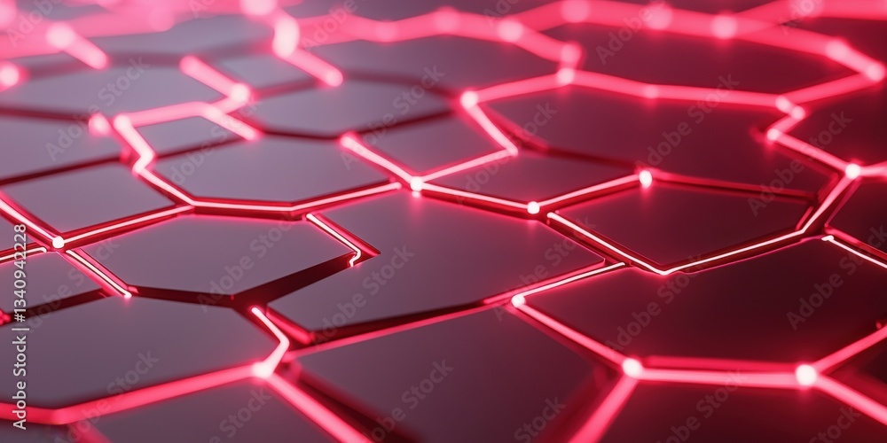 Obraz premium smart grid electricity monitoring concept. Abstract glowing hexagonal pattern with a red hue.