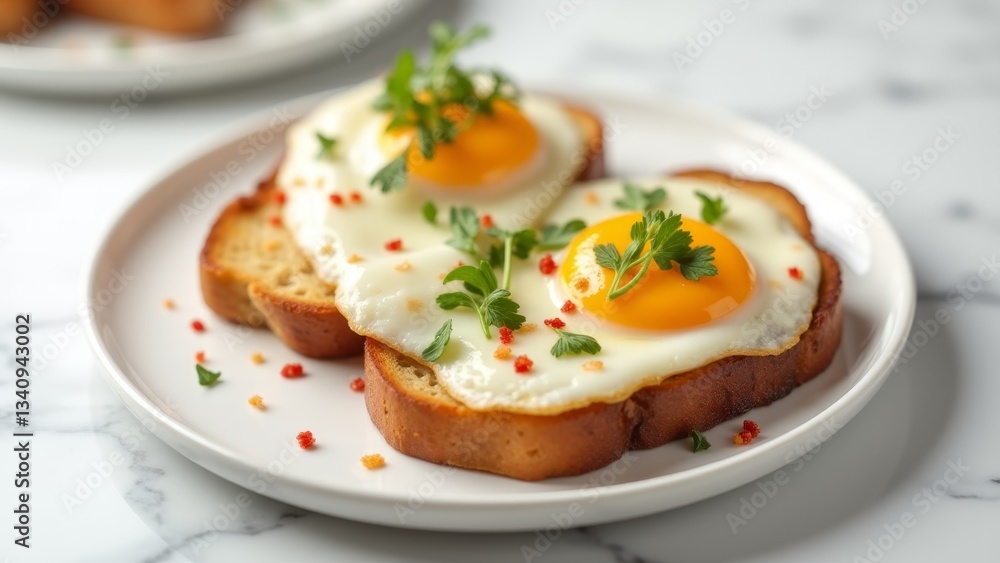 Fried Eggs On Toast With Parsley Fried Eggs On Toast With Parsley