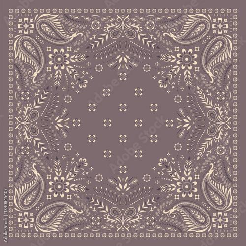 Indian Paisley Floral bandana. Turkish, Persian cucumber, buta. Ethnic kerchief, tapis, rug, blanket.