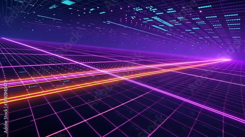 Wallpaper Mural Futuristic neon grid with glowing lines and patterns Torontodigital.ca