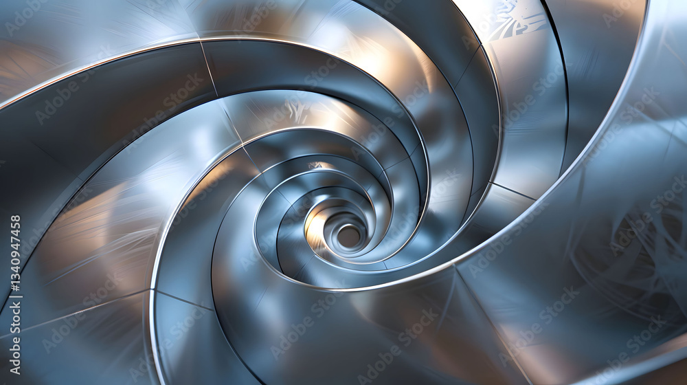 Fototapeta premium Abstract Metal Spiral: A Symphony of Steel and Light
