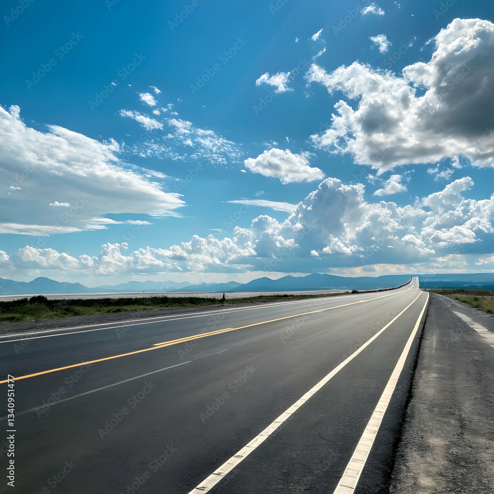 Fototapeta premium Open Road, Blue Sky, Summer Highway