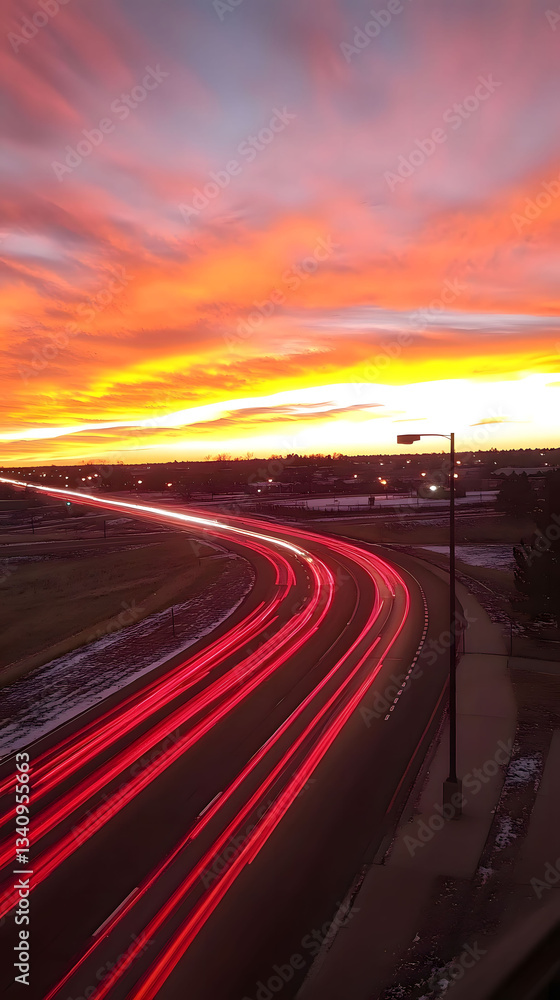 Obraz premium Fiery Sunset over Highway