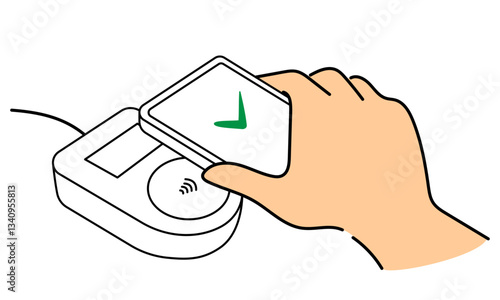 スマートフォンで非接触型決済をするイラスト