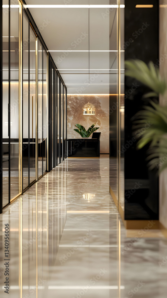 Obraz premium Elegant Office Corridor: Modern Architecture and Interior Design