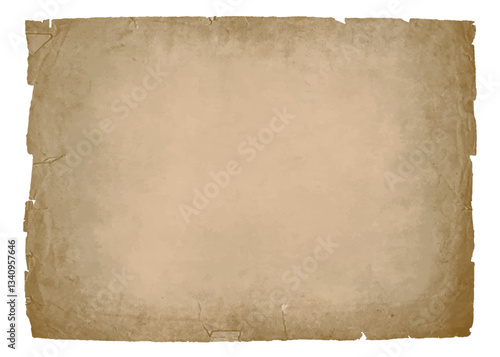 Old worn torn piece of paper isolated on a transparent background. Background texture of vintage parchment