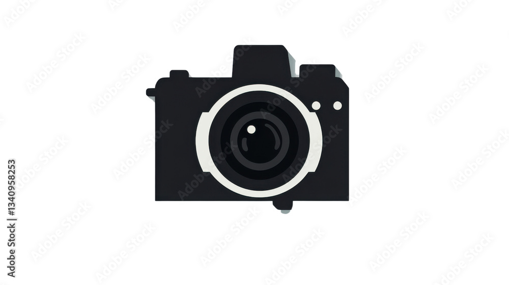 Black and white camera icon on transparent background representing photography Black and white camera icon on transparent background representing photography