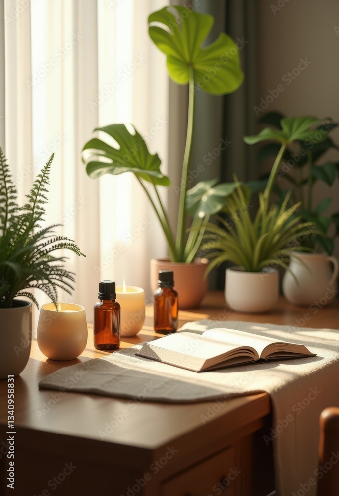 tranquil workspace oasis featuring essential relaxing soothing decorative elements enhanced focus productivity, oils, colors, candles, lamps, desks tranquil workspace oasis featuring essential relaxing soothing decorative elements enhanced focus productivity, oils, colors, candles, lamps, desks