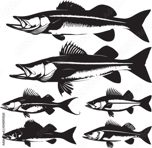 Marlin fishing. Swordfish icons. Deep sea fishing. design elements for emblem, sign, brand mark vector silhouette white background