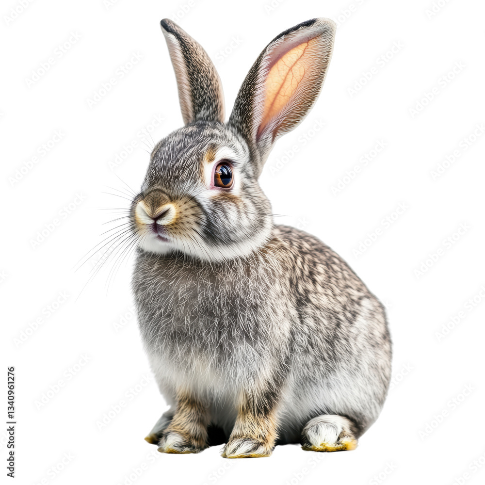 Obraz premium Adorable Grey Rabbit with Big Ears with Transparent Background