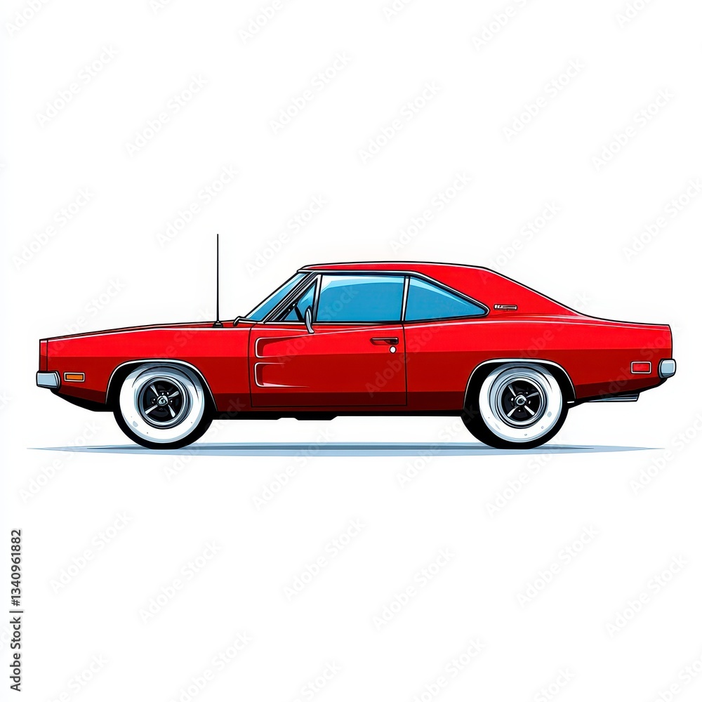 Classic Red Muscle Car Side Profile Pixel Art Illustration Classic Red Muscle Car Side Profile Pixel Art Illustration