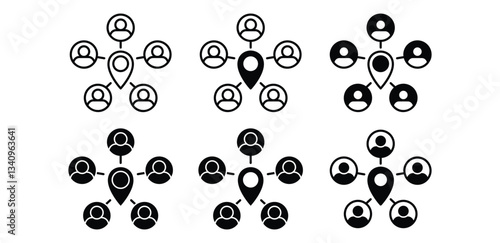 Stakeholder Mapping Network Diagrams Icons Black and White Color Vector Design Illustration