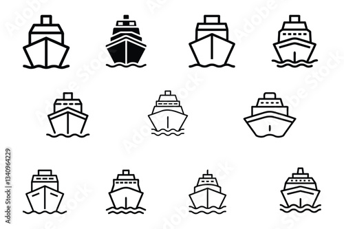 Set of cruise ship vector icon illustration on white background