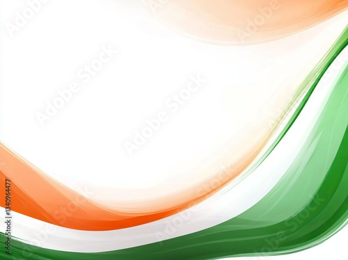 abstract background with the colors of Indian flag, white space in center, green and orange wavy brush strokes on left side, orange at bottom, green at top, vector illustration style, flat design, 