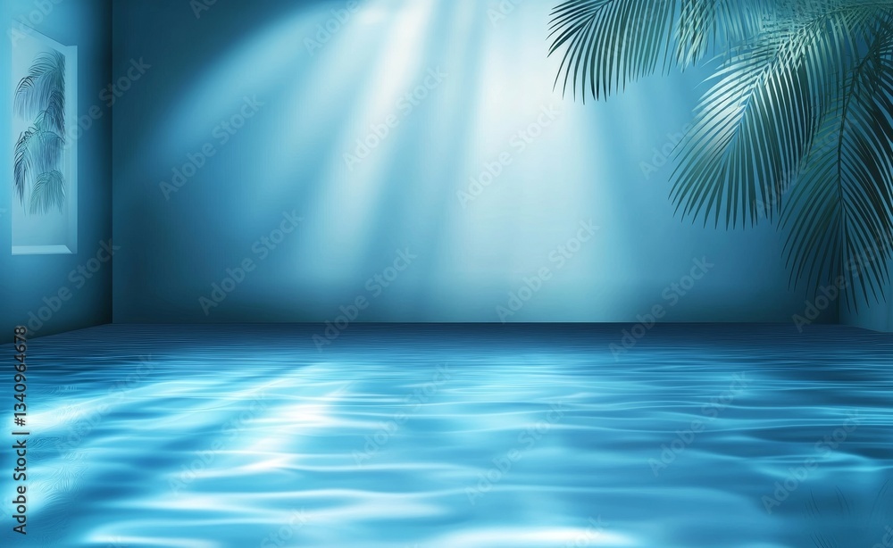 For product presentation, a soft light blue background with subtle shadows from tree branches creates a gentle and abstract ambiance For product presentation, a soft light blue background with subtle shadows from tree branches creates a gentle and abstract ambiance