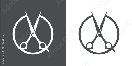 Logo peluquería. Silueta de tijeras de peluquero en círculo lineal abierto 