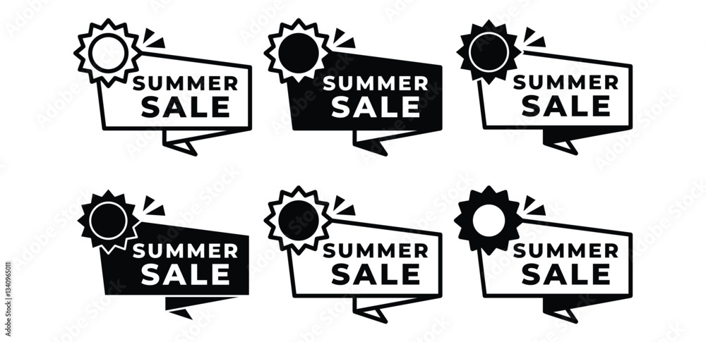 Obraz premium Summer Sale Banners Label Sign Icon Set Black and White Color Vector Design Illustration Template