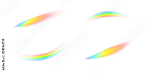 Abstract glow refraction effect on a light background. A set of iridescent crystalline highlights with reflective and transparent refraction elements, creating a dreamy and futuristic look.