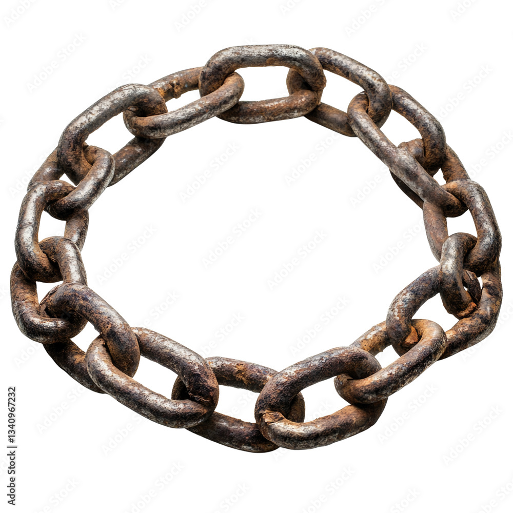 Fototapeta premium Rusty metal chain link round design cutout isolated on transparent background, cutout png