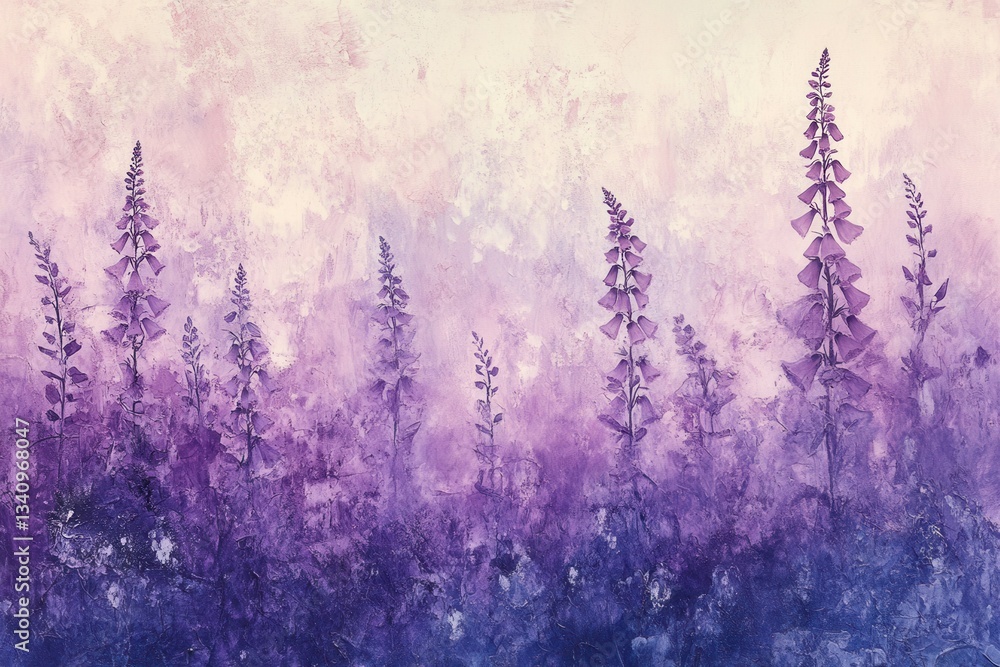Obraz premium Purple foxglove flowers in abstract art with textured brush strokes