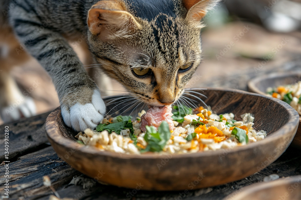 Fototapeta premium Cat steals meat