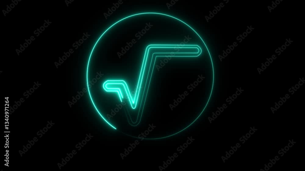 Glowing Neon Cyan Check Mark Icon | Animated Tick Sign for Confirmation on Black Background Glowing Neon Cyan Check Mark Icon | Animated Tick Sign for Confirmation on Black Background