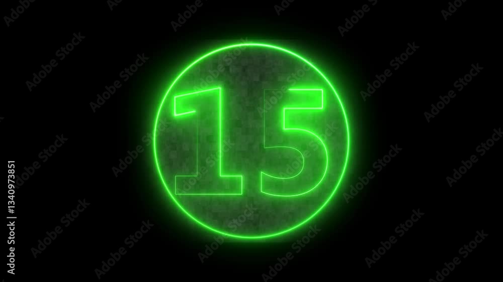 : A circle with a green neon icon on a black background and the text 15 in the middle of it. : A circle with a green neon icon on a black background and the text 15 in the middle of it.