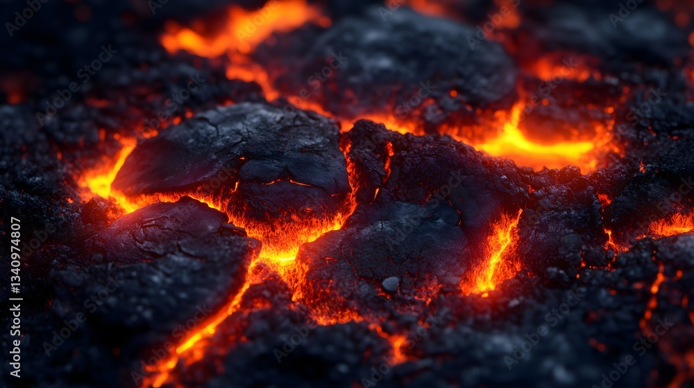 Close-up of molten lava texture showcasing glowing rock and vibrant orange and black hues in a volcanic landscape Close-up of molten lava texture showcasing glowing rock and vibrant orange and black hues in a volcanic landscape
