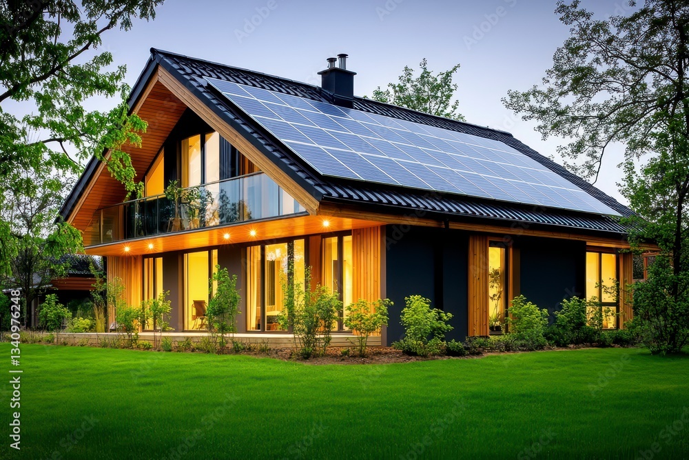 Modern Two Story House with Solar Panels and Wooden Accents Modern Two Story House with Solar Panels and Wooden Accents