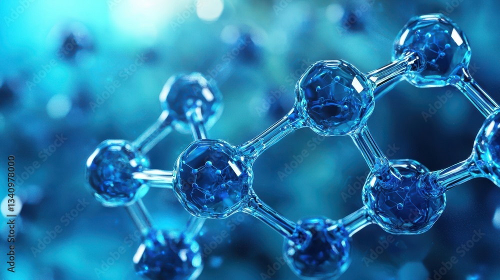 Molecular structure with interconnected hexagons and spheres, science concept Molecular structure with interconnected hexagons and spheres, science concept