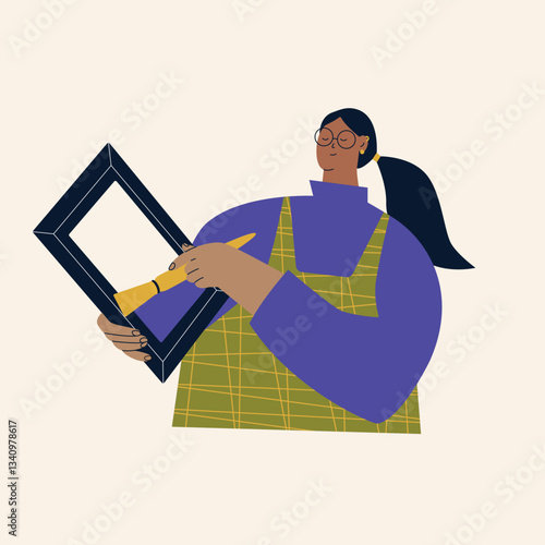 Upcycling, furniture makeover, restoring antique furniture with a paintbrush. DIY home renovation. Flat design illustration