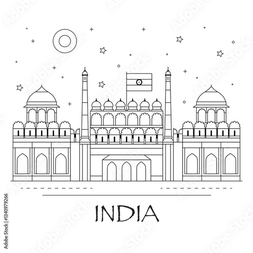 India Travel Scene with Historical Building