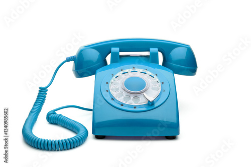 Konstfotografi Old, blue rotary telephone isolated on white background