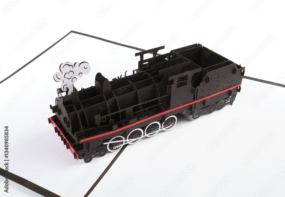 Obraz premium Foldable greeting card as pop-up card for birthday and celebrations - Steam Locomotive as Origami