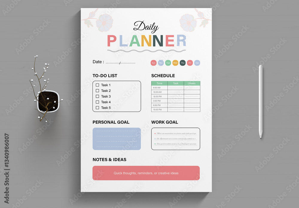 New Daily Planner Template Layout Stock Template | Adobe Stock