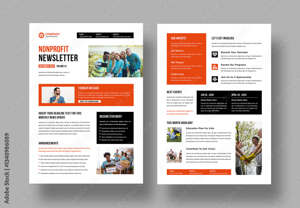 Nonprofit Newsletter Template Layout Stock Template | Adobe Stock