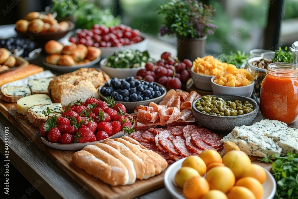 Breakfast Banquet Laid out on a Lavish Table at an Elegant Hotel for Patrons, Filled With Assorted Fresh and Tasty Foods Breakfast Banquet Laid out on a Lavish Table at an Elegant Hotel for Patrons, Filled With Assorted Fresh and Tasty Foods