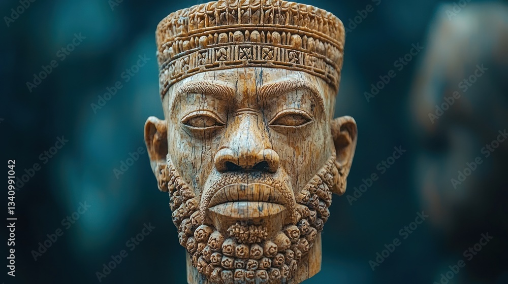 Carved wooden head, African tribal art Carved wooden head, African tribal art