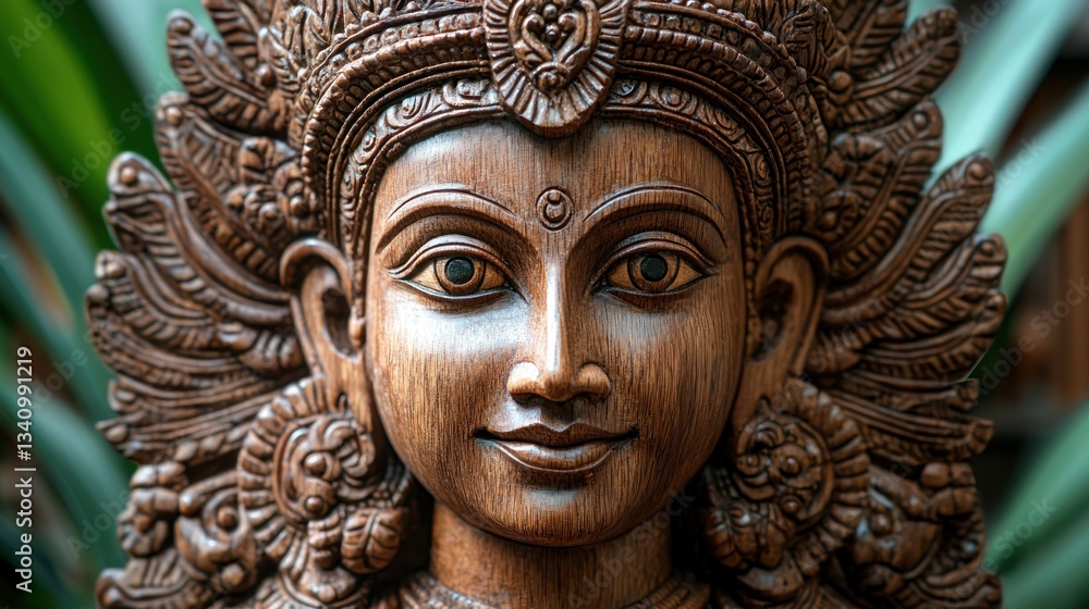Exquisite wooden carving of a Balinese deity Exquisite wooden carving of a Balinese deity